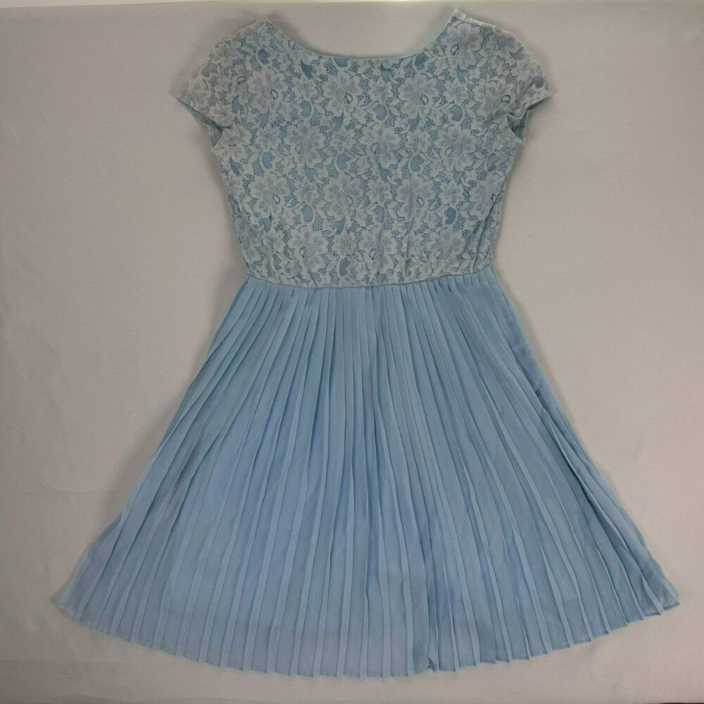 Ayla Women's Blue Lace Top Pleated Skirt Dress - S